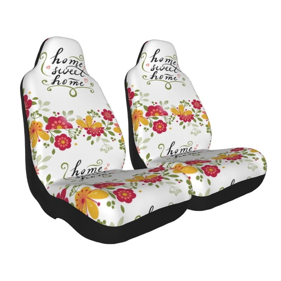 Uemuo Home Sweet Home Floral Pattern Car Seat Covers for Front Seats Waterproof Seat Covers for Cars, Universal Auto Front Seats Protector Fits for Car-