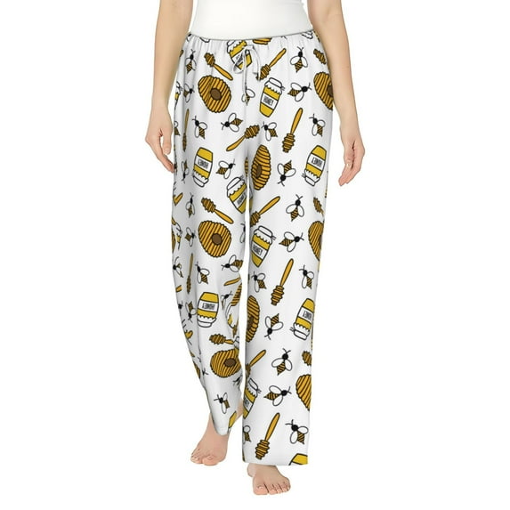 Uemuo Honey Pattern Women's Wide Leg Palazzo Lounge Pants with Pockets Light Weight Loose Comfy Casual Pajama Pants-Small