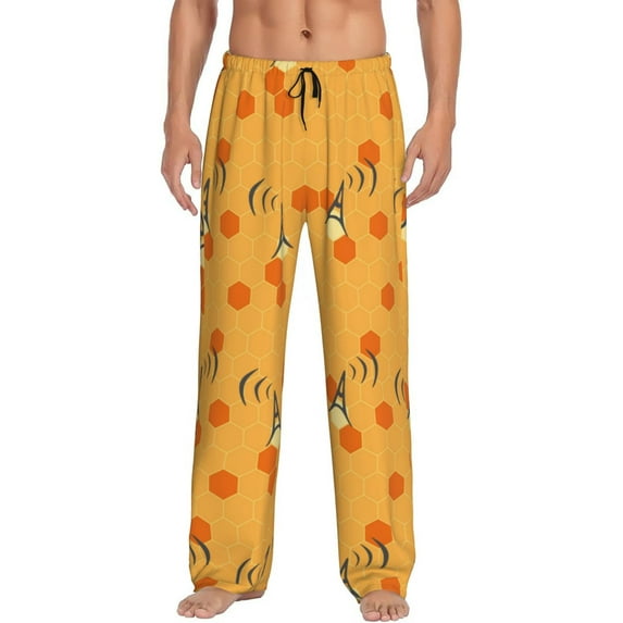 Uemuo Honeycomb Pattern Men's Wide Leg Palazzo Lounge Pants with Pockets Light Weight Loose Comfy Casual Pajama Pants-Medium