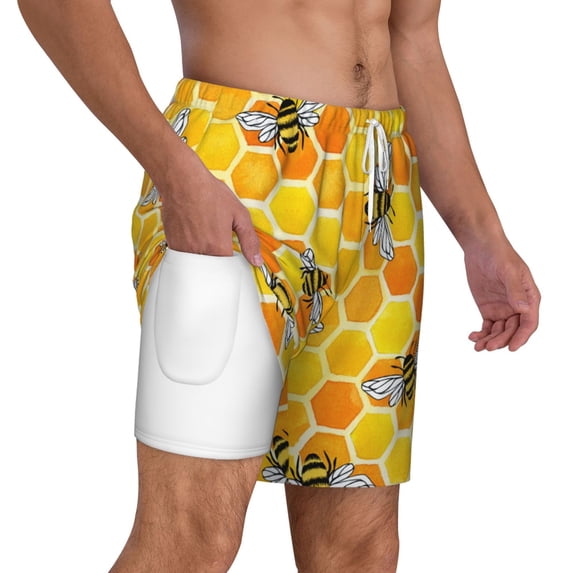 Uemuo Honeycombs Pattern Mens Swim Trunks Quick Dry Board Shorts with Mesh Lining, Stretch Beach Shorts Quick Dry No-Chafing Board Shorts-XX-Large