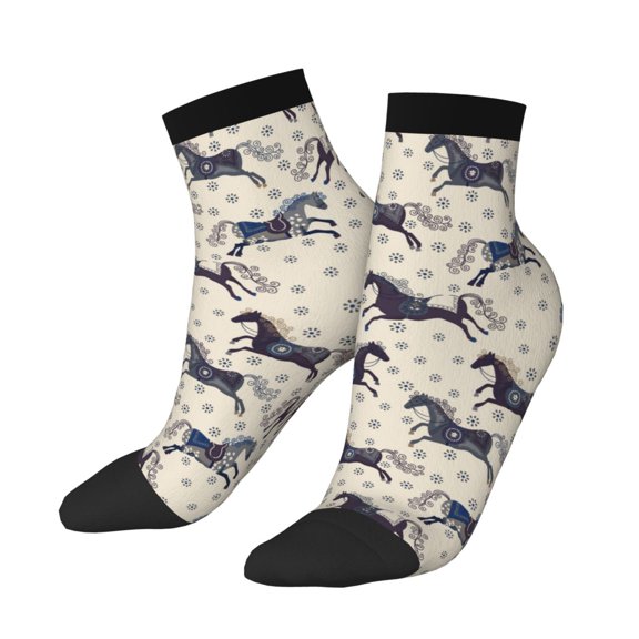 Uemuo Horse Printed Crew Socks, Moisture-Wicking Socks, Athletic Socks for Men Breathable Cushion Socks Casual Sport Socks for Running Traveling