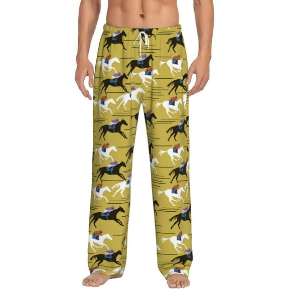 Uemuo Horsemen In Horseraces Pattern Men's Wide Leg Palazzo Lounge Pants with Pockets Light Weight Loose Comfy Casual Pajama Pants-Medium