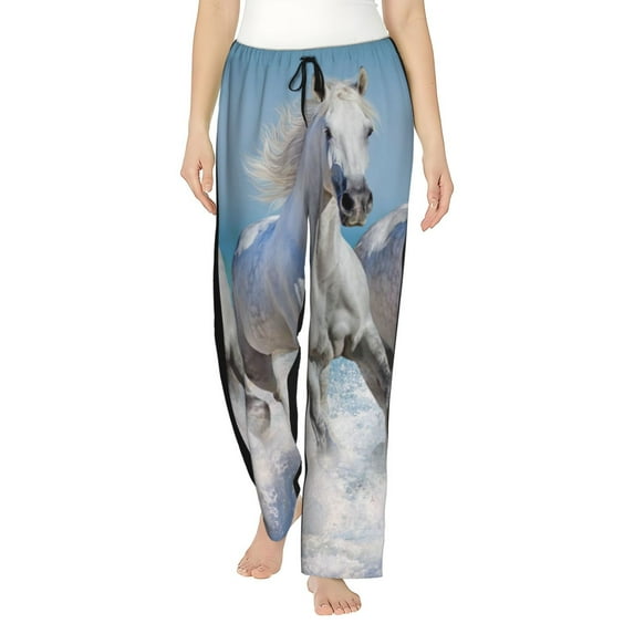 Uemuo Horses Running Through The Water Pattern Women's Wide Leg Palazzo Lounge Pants with Pockets Light Weight Loose Comfy Casual Pajama Pants-Medium