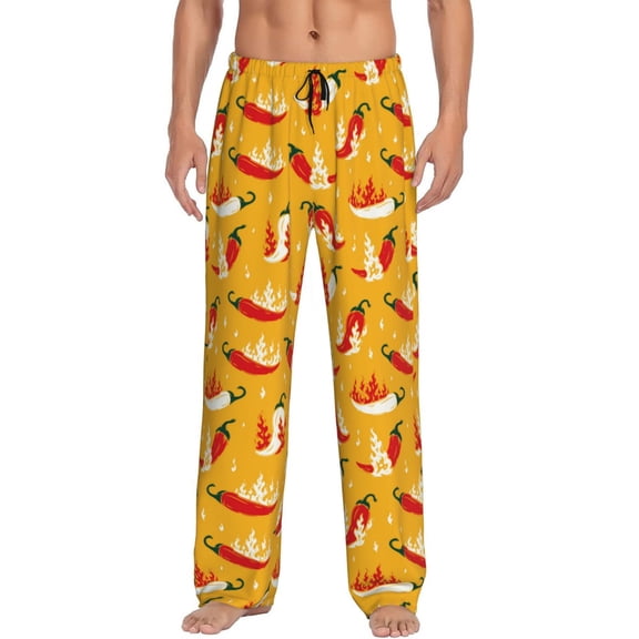 Uemuo Hot Chilli Pattern Men's Wide Leg Palazzo Lounge Pants with Pockets Light Weight Loose Comfy Casual Pajama Pants-Small