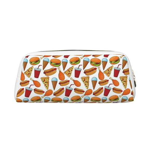 Uemuo Hot Dog Burger Printed Leather Pencil Case, Pencil Pouch, Portable Pencil Bag, Pen Case for& Office