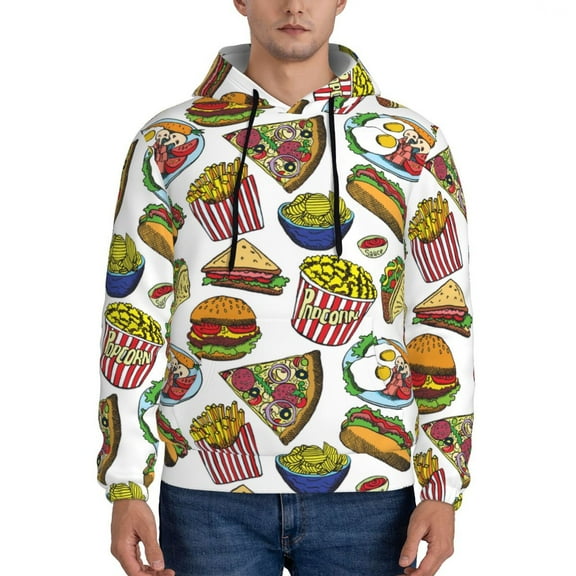 Uemuo Hot Dog With One Sausage Pattern Men's Hoodie - Casual Pullover Hoodie with Kangaroo Pocket, Stylish Hooded Sweatshirt for Everyday Wear-Large