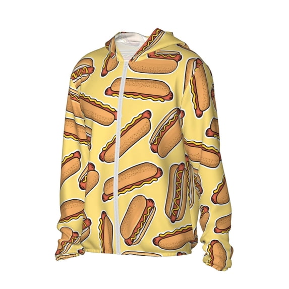 Uemuo Hot Dogs Pattern Women's Full Zip UPF 50+ Sun Protection Hoodie Jacket Long Sleeve Sun Shirt Hiking Outdoor Performance with Pockets-X-Large