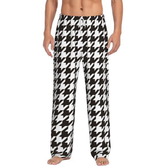 Uemuo Houndstooth Black And White Pattern Men's Wide Leg Palazzo Lounge Pants with Pockets Light Weight Loose Comfy Casual Pajama Pants-XX-Large