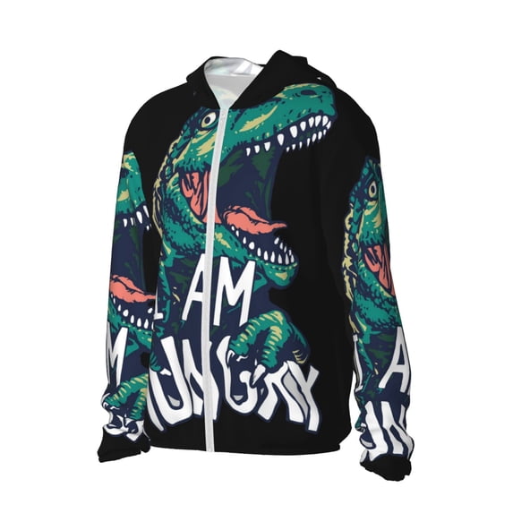 Uemuo Hungry Tyrannosaurus Pattern Women's Full Zip UPF 50+ Sun Protection Hoodie Jacket Long Sleeve Sun Shirt Hiking Outdoor Performance with Pockets-X-Large