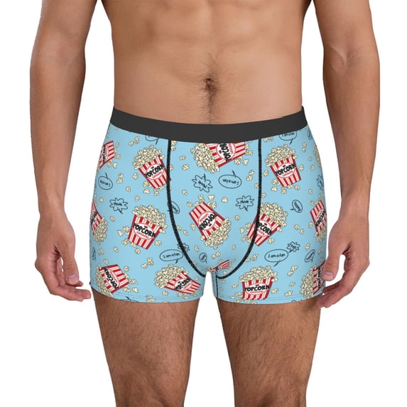 Uemuo I Am A Fan Popcorn Pattern Men's Boxer Briefs,Trunk Anti-Chafing,Comfortable, Durable, and Stylish Underwear-Small