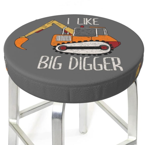Uemuo I Like Big Digger Pattern Round Bar Stool Seat Covers Washable Stool Cushion Slipcover Elastic Bar Chair Covers-