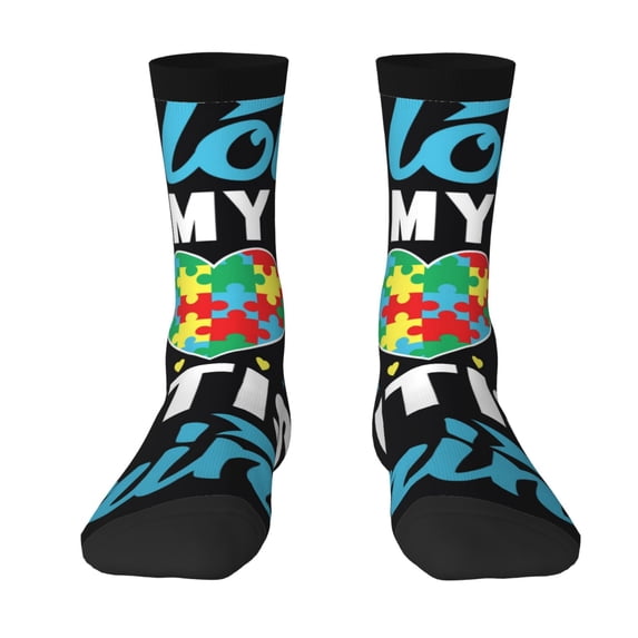Uemuo I Love My Autism Pattern Women's Crew Socks, Soft Durable Breathable Moisture-Wicking with Odor Control Cotton socks