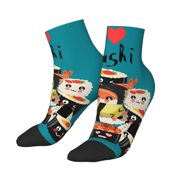 Uemuo I Love Sushi Printed Crew Socks, Moisture-Wicking Socks, Athletic Socks for Men Breathable Cushion Socks Casual Sport Socks for Running Traveling