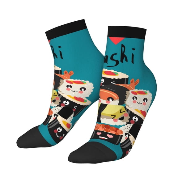Uemuo I Love Sushi Printed Crew Socks, Moisture-Wicking Socks, Athletic Socks for Men Breathable Cushion Socks Casual Sport Socks for Running Traveling