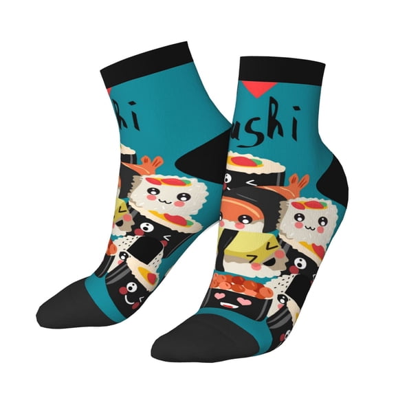 Uemuo I Love Sushi Printed Crew Socks, Moisture-Wicking Socks, Athletic Socks for Men Breathable Cushion Socks Casual Sport Socks for Running Traveling