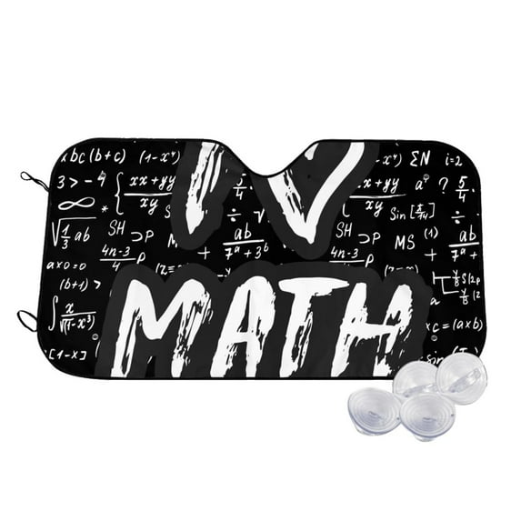 Uemuo I love Math Pattern Accordion Car Windshield Sun Shade, Foldable Reflective Sun Visor for Car, Reflector Windshield Sunshade-Small