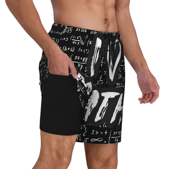 Uemuo I love Math Pattern Mens Swim Trunks Quick Dry Board Shorts with Mesh Lining, Stretch Beach Shorts Quick Dry No-Chafing Board Shorts-Small