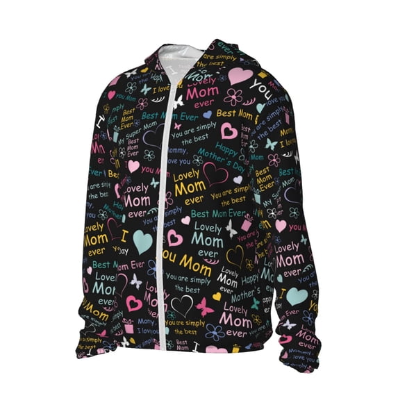 Uemuo I love you Mom Pattern Women's Full Zip UPF 50+ Sun Protection Hoodie Jacket Long Sleeve Sun Shirt Hiking Outdoor Performance with Pockets-XX-Large