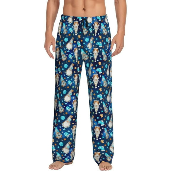 Uemuo Ice blue old man cute winter Pattern Men's Wide Leg Palazzo Lounge Pants with Pockets Light Weight Loose Comfy Casual Pajama Pants-Medium