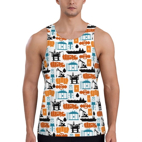 Uemuo Industrial Transportations Pattern Men's Muscle Shirts Sleeveless Dry Fit Gym Workout Tank Top Lightweight Sports Tank Top Beach Tank Top, Loose-fit Sleeveless Shirt-XX-Large