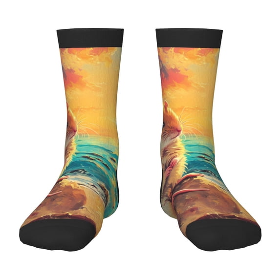 Uemuo Island Beach Guinea Pig Printed Kids Boys Socks Seamless Crew Socks Crazy Funny Athletic Sport Socks for Children