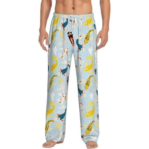 Uemuo Japanese Carps Pattern Men's Wide Leg Palazzo Lounge Pants with Pockets Light Weight Loose Comfy Casual Pajama Pants-X-Large