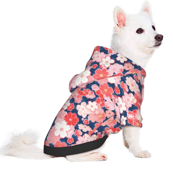 Uemuo Japanese Cherry Blossoms for Winter Dog Hoodie Sweatshirts with Pockets Warm Dog Clothes for Small Dogs Chihuahua-X-Small