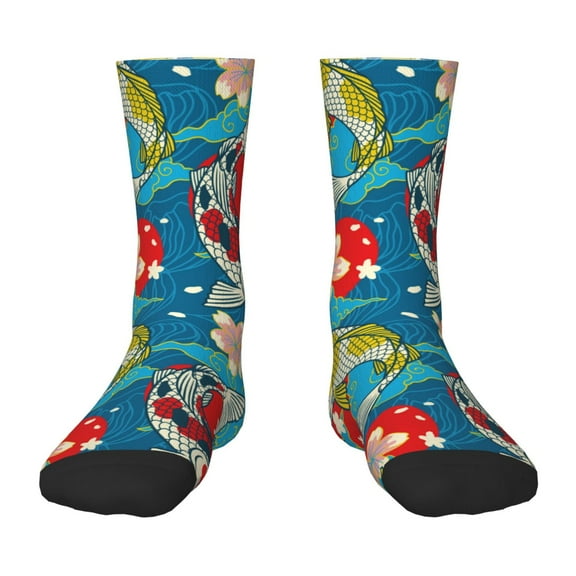 Uemuo Japanese Koi Printed Kids Boys Socks Seamless Crew Socks Crazy Funny Athletic Sport Socks for Children