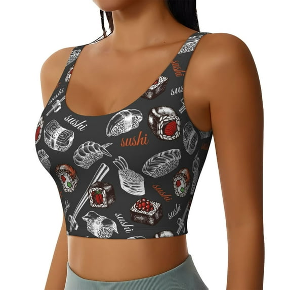 Uemuo Japanese Sushi Hashi Pattern Women's Sports Bra - High Impact Support, Breathable, and Comfortable Athletic Bra for Running, Yoga, and Workouts