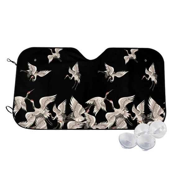 Uemuo Japanese White Crane Pattern Accordion Car Windshield Sun Shade, Foldable Reflective Sun Visor for Car, Reflector Windshield Sunshade-Medium