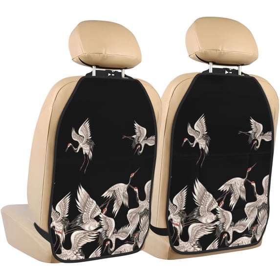 Uemuo Japanese White Crane Printed Car Back Seat Protector,2 Pcs Backseat Car Organizer, Kick Mats Back Seat Protector , Back Seat Organizer for Kids