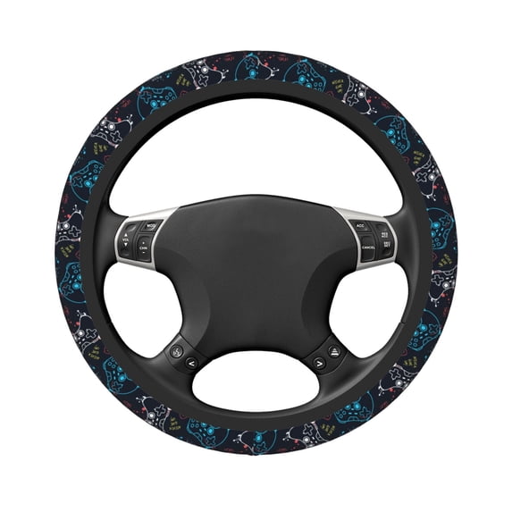 Uemuo Joystick Gamepad Printed Car Elastic Steering Wheel Cover - Universal Car Accessory for Diverse Cars Anti-Slip, and Comfortable- 15"