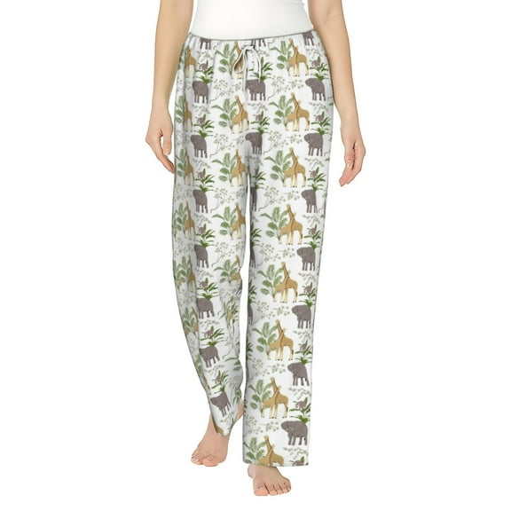 Uemuo Jungle Animal Pattern Women's Wide Leg Palazzo Lounge Pants with Pockets Light Weight Loose Comfy Casual Pajama Pants-Medium