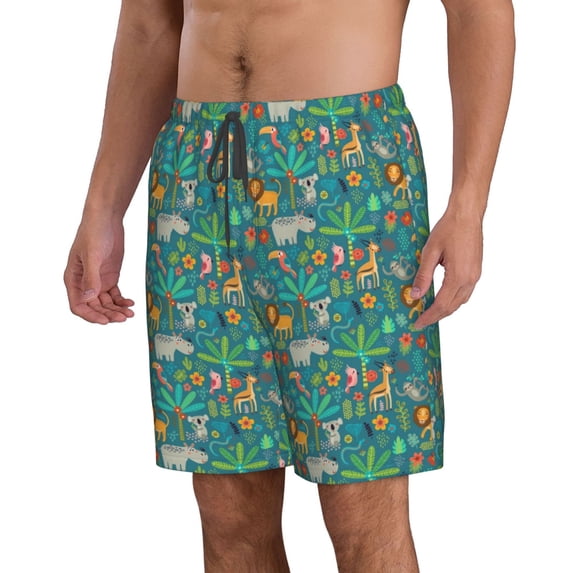 Uemuo Jungle Animals Pattern Men's Swim Trunks Hawaiian Beach Bathing Suit Swimsuits Beach Quick-Dry Shorts with Pockets-X-Large