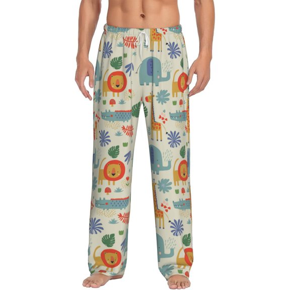Uemuo Jungle Animals Pattern Men's Wide Leg Palazzo Lounge Pants with Pockets Light Weight Loose Comfy Casual Pajama Pants-Medium