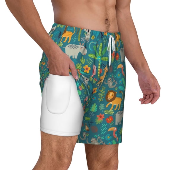 Uemuo Jungle Animals Pattern Mens Swim Trunks Quick Dry Board Shorts with Mesh Lining, Stretch Beach Shorts Quick Dry No-Chafing Board Shorts-XX-Large