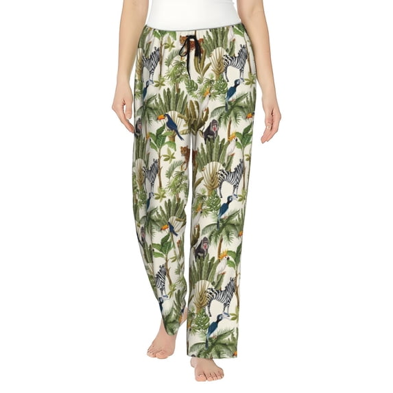 Uemuo Jungle Animals Pattern Women's Wide Leg Palazzo Lounge Pants with Pockets Light Weight Loose Comfy Casual Pajama Pants-Large
