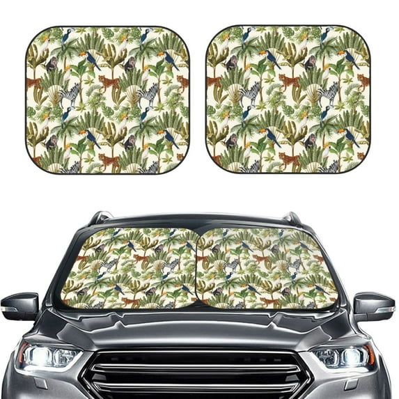 Uemuo Jungle Animals Printed 2 PCS Car Windshield Sun Shade, Auto Sun Heat and UV Rays Blocker, Foldable Automotive Front Window Sunshade Protector