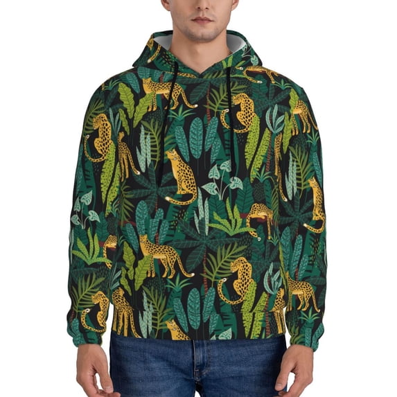 Uemuo Jungle Leopard Yellow Pattern Men's Hoodie - Casual Pullover Hoodie with Kangaroo Pocket, Stylish Hooded Sweatshirt for Everyday Wear-4X-Large