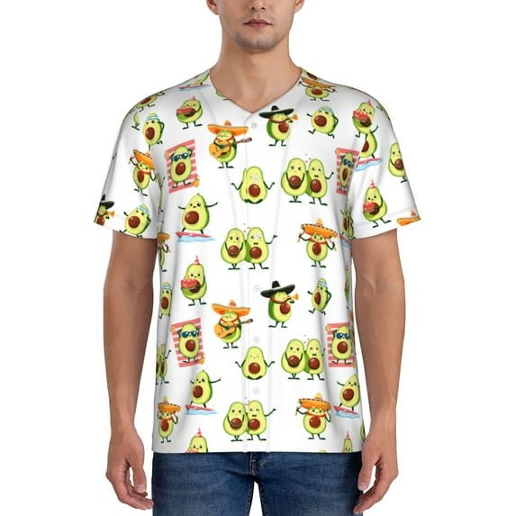 Uemuo Kawaii Mexican Avocado Print Mens Polo Shirts Baseball T-shirt Performance Short Sleeve Golf Shirt Moisture Wicking Athletic Casual Collared T-Shirt-X-Large