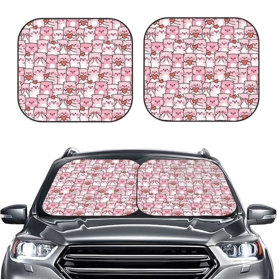 Uemuo Kawaii Pig Printed 2 PCS Car Windshield Sun Shade, Auto Sun Heat and UV Rays Blocker, Foldable Automotive Front Window Sunshade Protector
