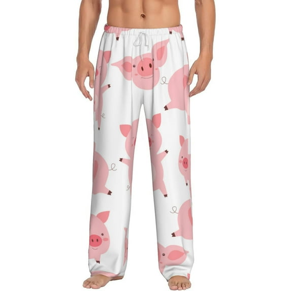Uemuo Kawaii Pigs Pattern Men's Wide Leg Palazzo Lounge Pants with Pockets Light Weight Loose Comfy Casual Pajama Pants-Large