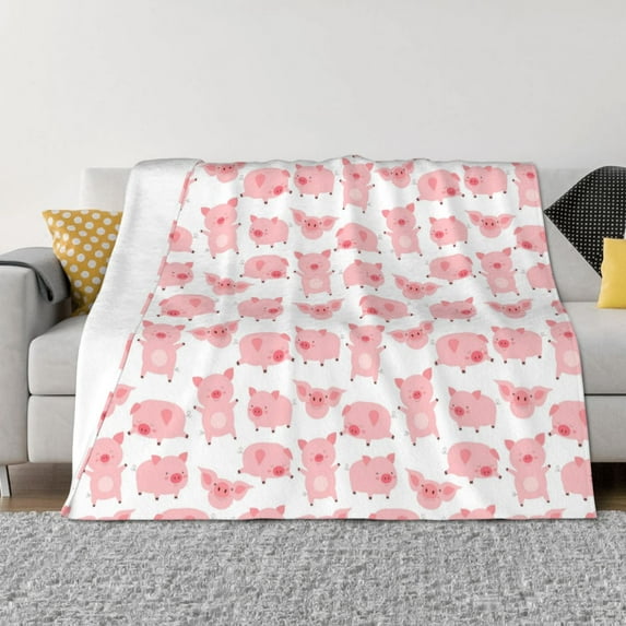 Uemuo Kawaii Pigs Printed Throw Blanket for Couch, Fluffy Fuzzy Blankets for Bed, Sofa, Cozy Flannel Faux Fur Blanket-60"x50"