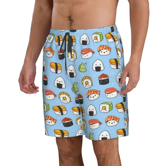 Uemuo Kawaii Sushi (2) Pattern Men's Swim Trunks Hawaiian Beach Bathing Suit Swimsuits Beach Quick-Dry Shorts with Pockets-X-Large