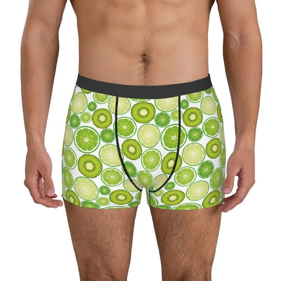 Uemuo Kiwi Lemon Pattern Men's Boxer Briefs,Trunk Anti-Chafing,Comfortable, Durable, and Stylish Underwear-Large