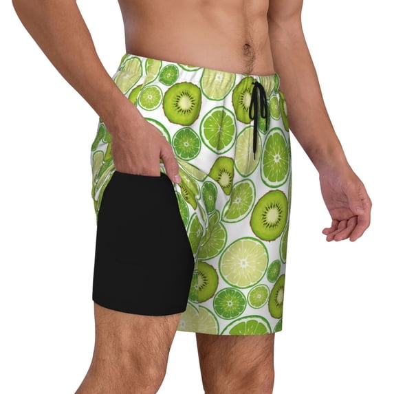 Uemuo Kiwi Lemon Pattern Mens Swim Trunks Quick Dry Board Shorts with Mesh Lining, Stretch Beach Shorts Quick Dry No-Chafing Board Shorts-XX-Large