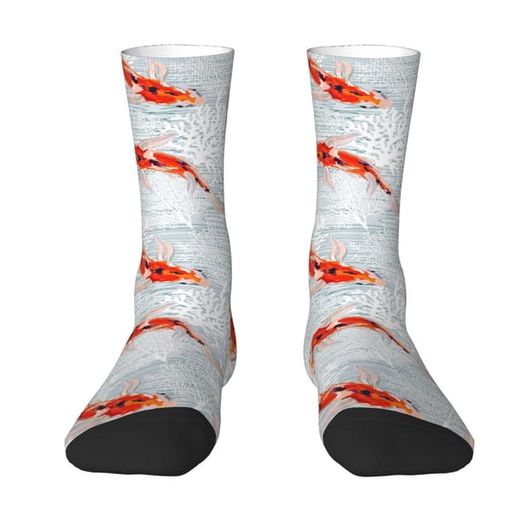 Uemuo Koi Fish Corals,Spring Summer Pattern Women's Crew Socks, Soft Durable Breathable Moisture-Wicking with Odor Control Cotton socks
