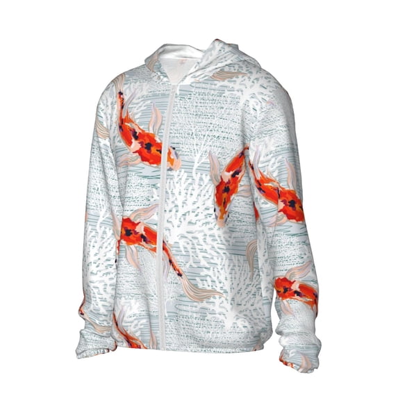 Uemuo Koi Fish Corals,Spring Summer Pattern Women's Full Zip UPF 50+ Sun Protection Hoodie Jacket Long Sleeve Sun Shirt Hiking Outdoor Performance with Pockets-