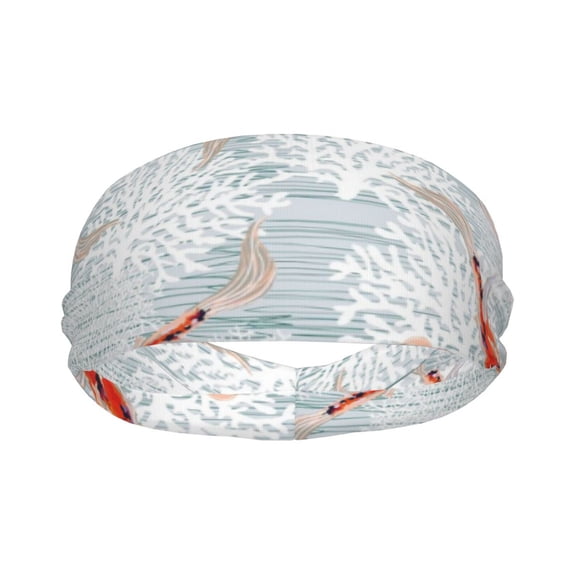 Uemuo Koi Fish Corals,Spring Summer Printed Sports Headbands for Men Women,Moisture Wicking Workout Headband, Sweatband Headbands,Non-slip Workout Gym Yoga Headband
