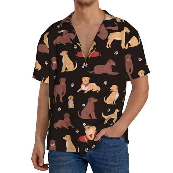 Uemuo Labrador Retriever Dog Pattern Cotton Linen Short Sleeve Shirts,Casual Lightweight Button Down Shirts,Vacation Beach Summer Tops-4X-Large